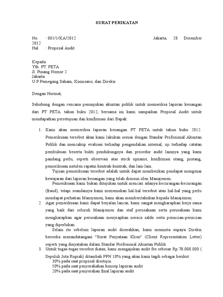 Contoh Surat Perikatan Audit