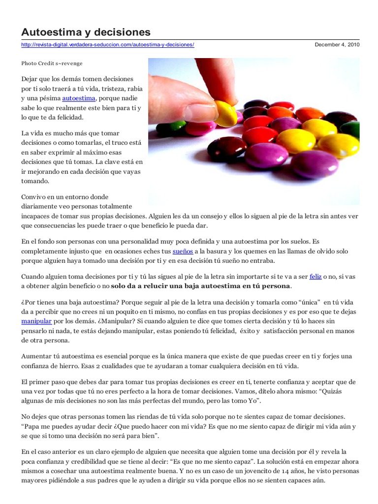 Autoestima y Decisiones-1025307 PDF | PDF | Autoestima | Toma de decisiones