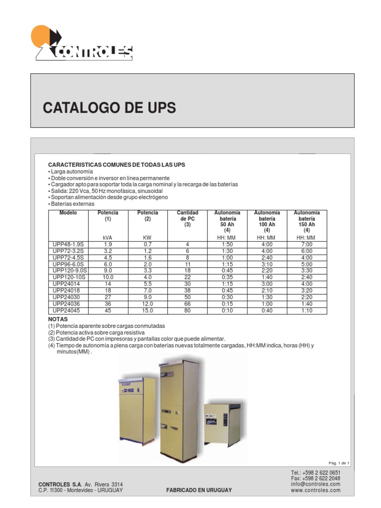 Catálogo de UPS - Controles S.A. | PDF