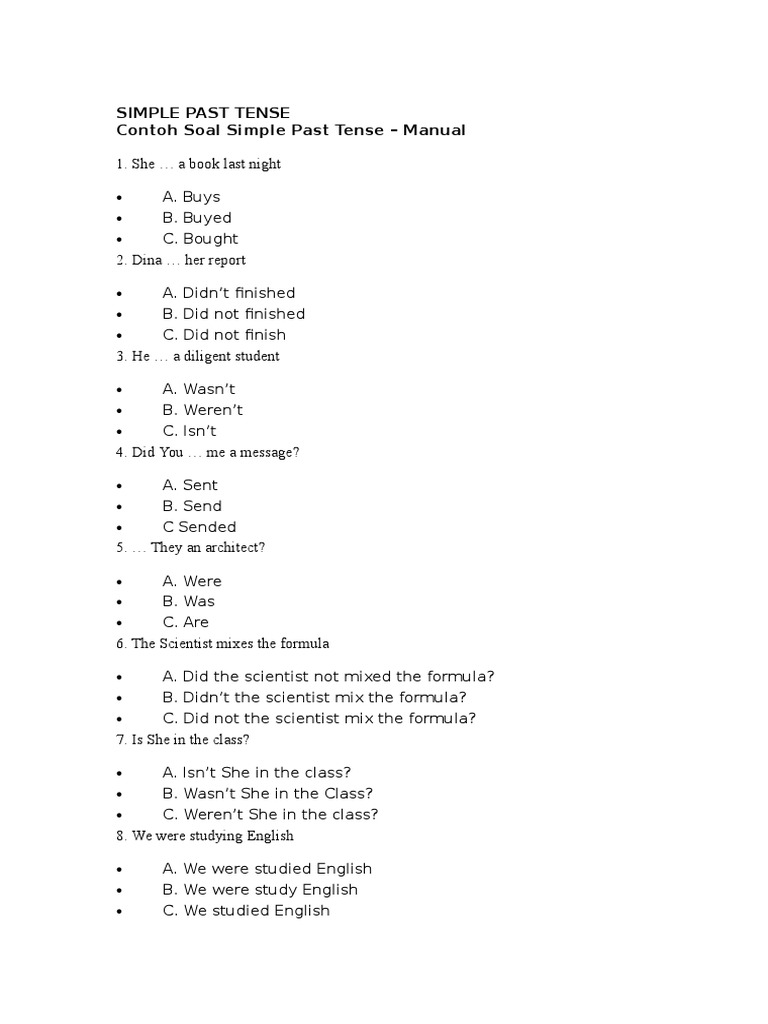 Contoh Soal Simple Past Tense Morfologi Tata Bahasa