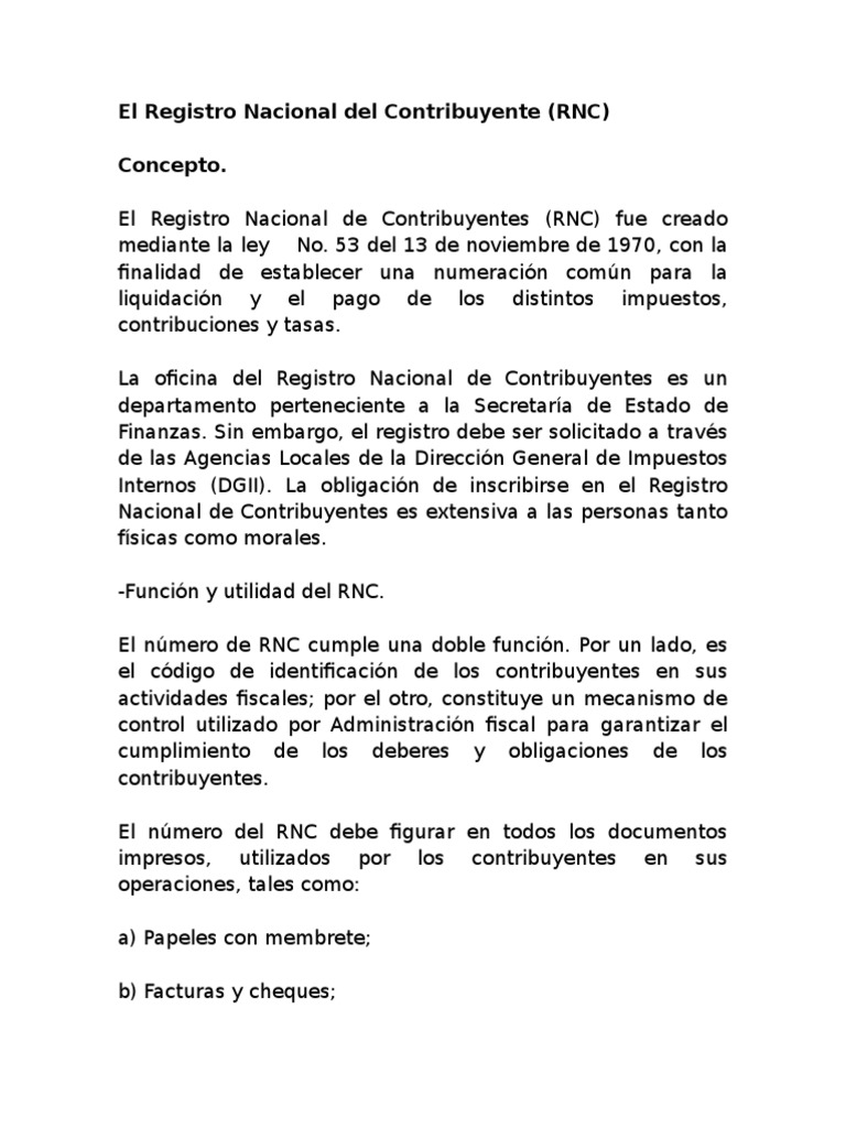 Registro Nacional del Contribuyente (RNC) | PDF | Contribuyente | Gobierno