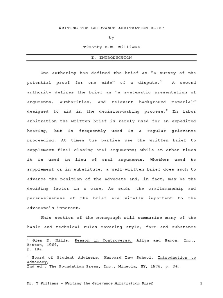 Writing the Grievance Arbitration Brief Brief (Law) Arbitral Tribunal
