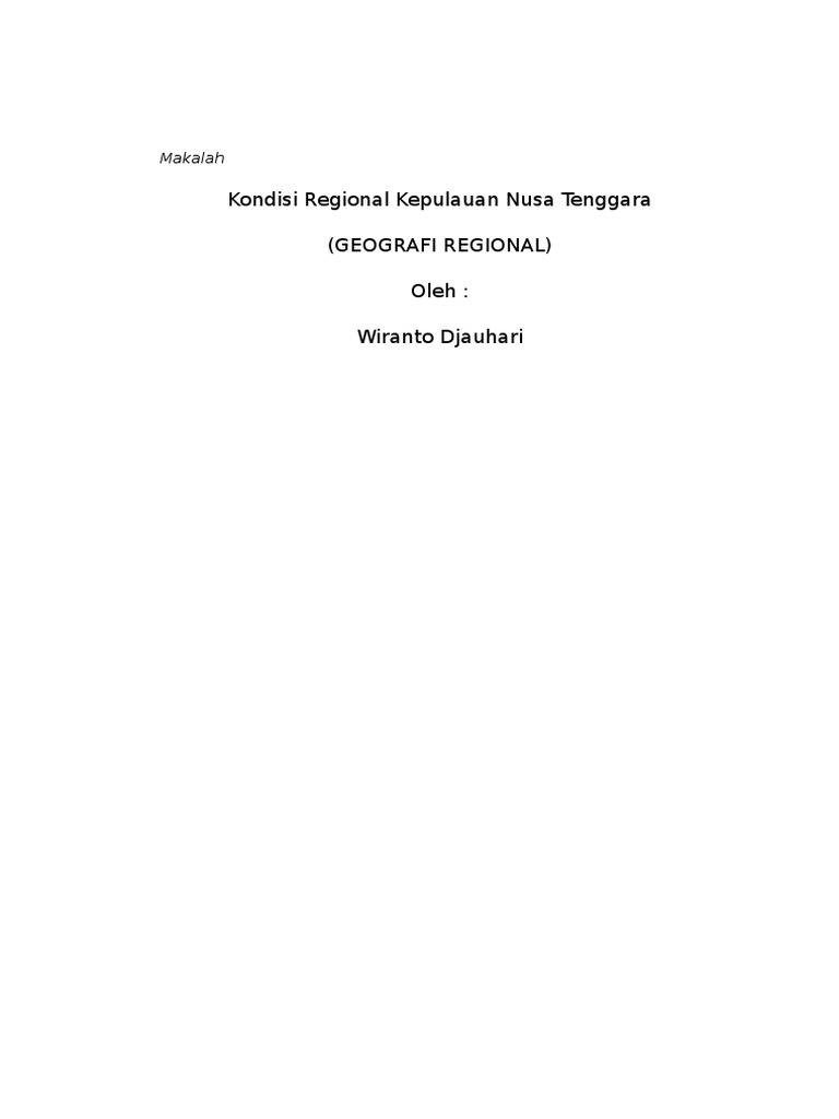 Kondisi Regional Kepulauan Nusa Tenggara