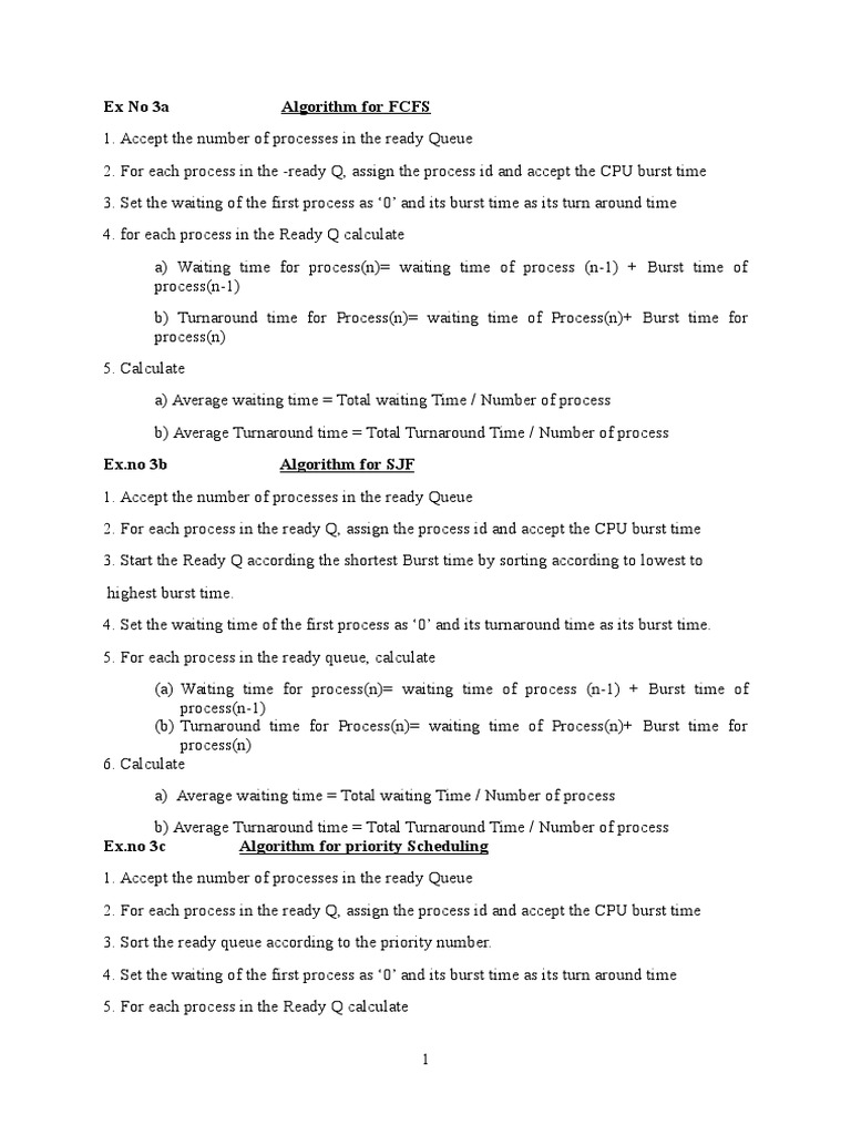 Ex No 3A Algorithm For Fcfs | PDF | Algorithms And Data Structures ...