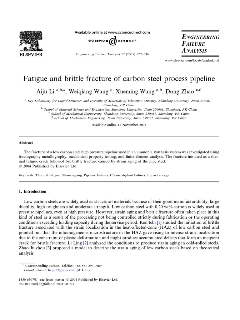 Fatigue and Brittle Fracture of Carbon Steel Process Pipeline PDF
