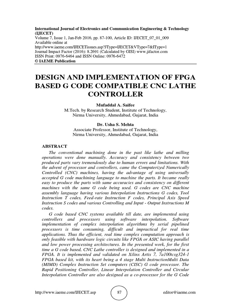 Design and Implementation of Fpga Based G Code Compatible CNC Lathe ...