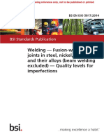 BS en ISO 5817 2014 Welding. Fusion-Welded Joints (Beam Welding Excluded) - Quality Levels For Imperfections Ref Only