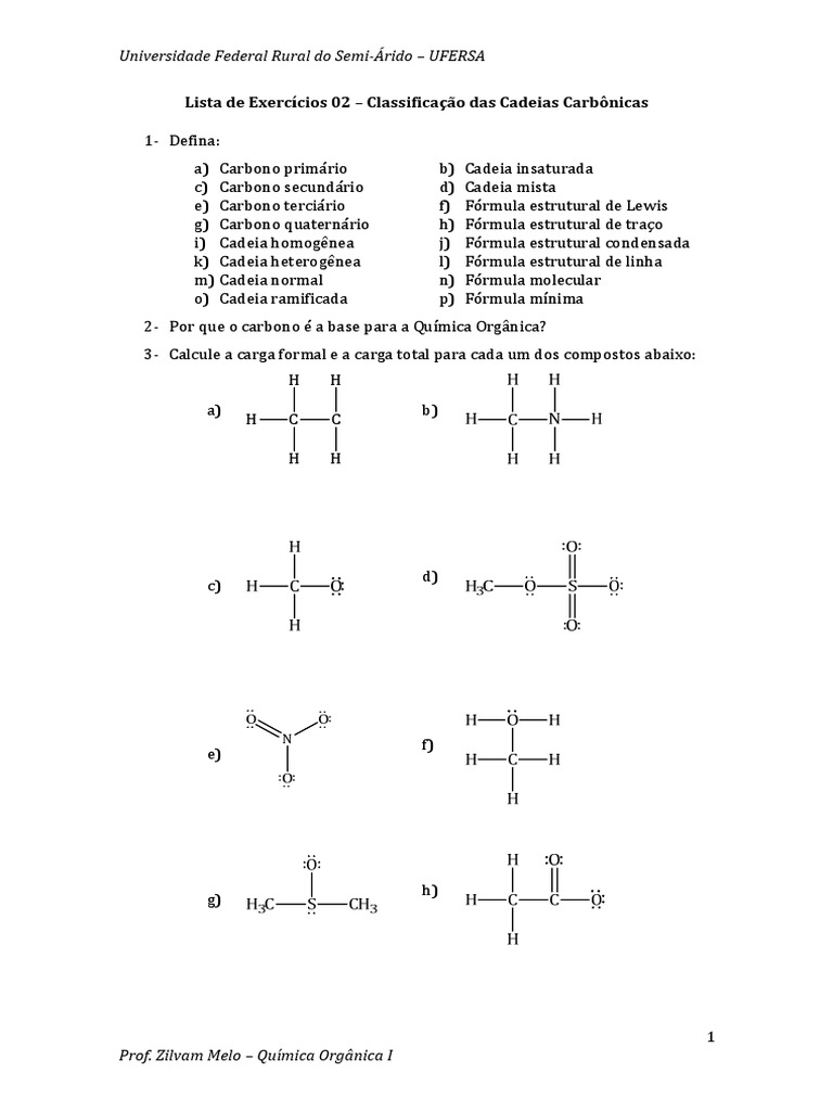 Lista de Exercícios 02 - Estrutura e Classificação Das Cadeias ...