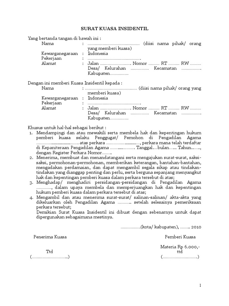 Contoh Surat Kuasa Insidentil Download Kumpulan Gambar