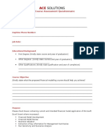 Financial Modelling Training Questionaire