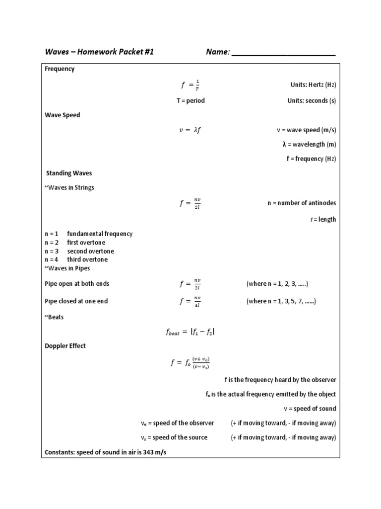 Waves Homework Packet 1 | PDF | Frequency | String Instruments