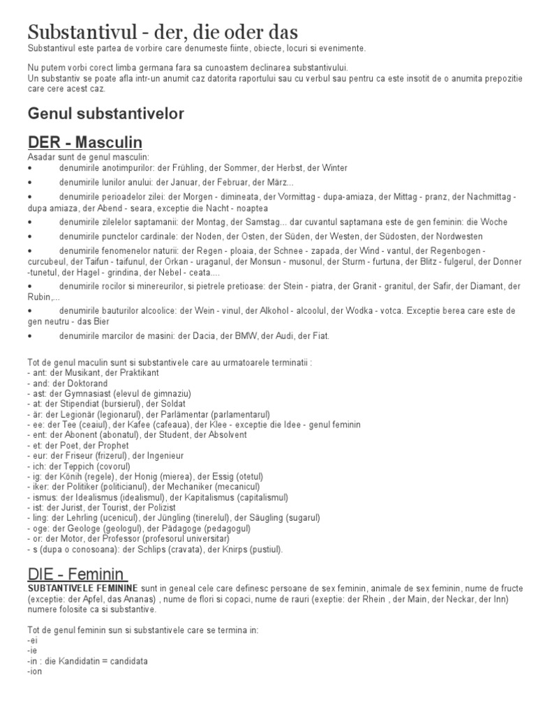 Substantivul Limba Germana