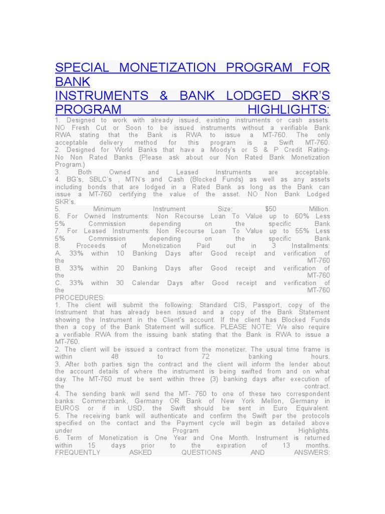 SBLCS and BGs Monetization Program | PDF | Banks | Authentication