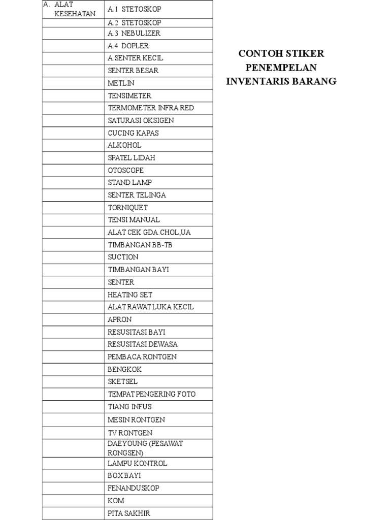 Contoh Stiker Inventaris Klinik | PDF | Sains & Matematika