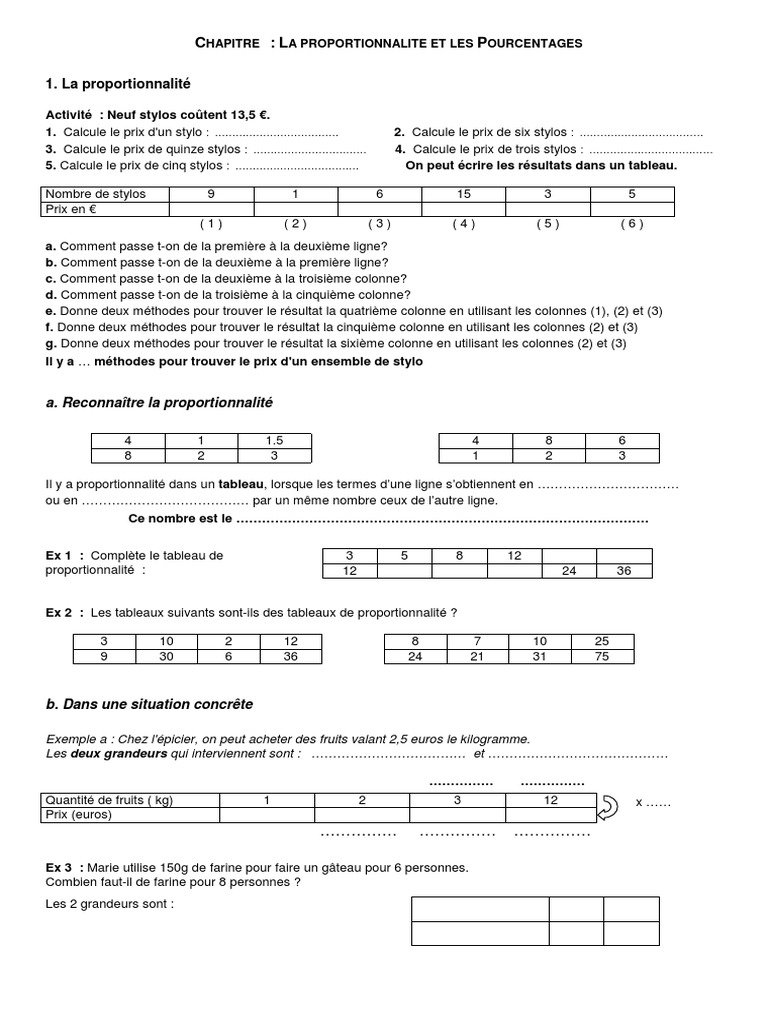 évaluation Pourcentage 6ème Avec Corrigé Pdf Proportionnalite Pourcentage 6eme PDF | PDF | Pourcentage | Enseignement  des mathématiques