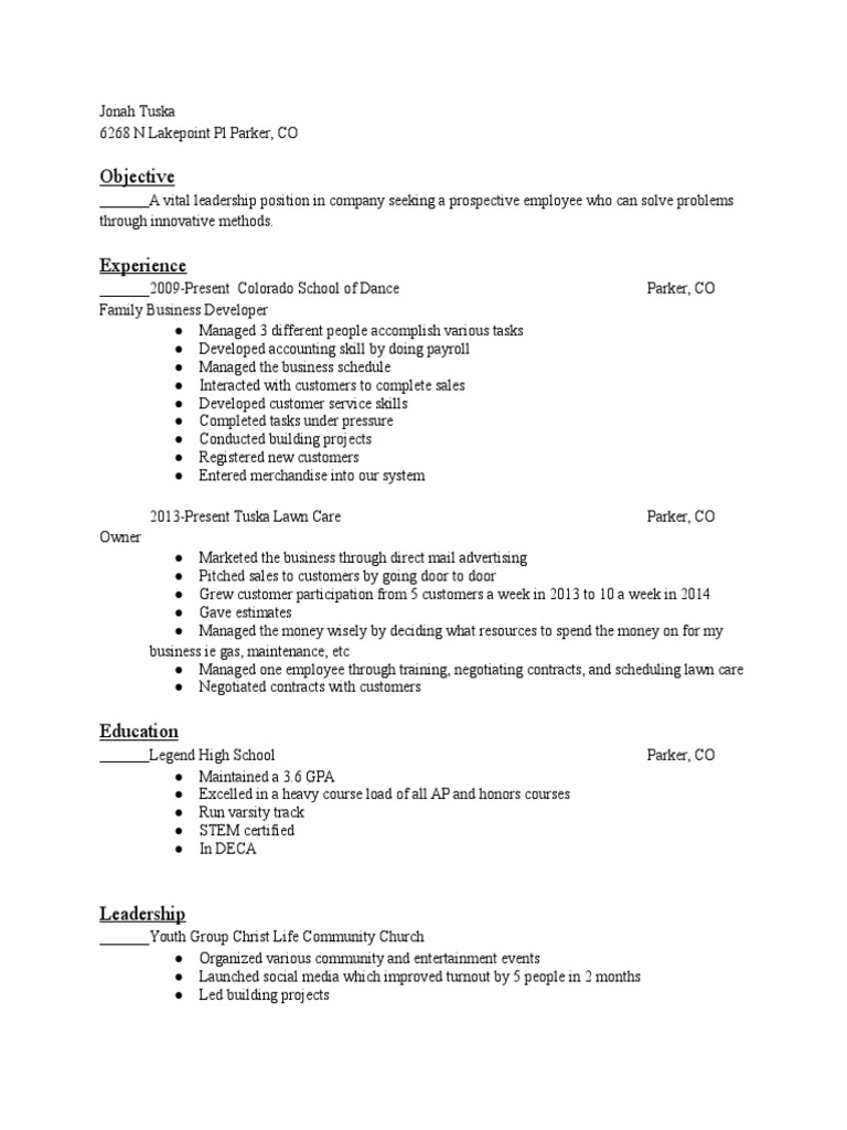 Leadership Experience and Skills Summary | PDF