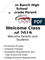Weston Ranch High School 8 Grade Parent Night: Welcome Class of 2019