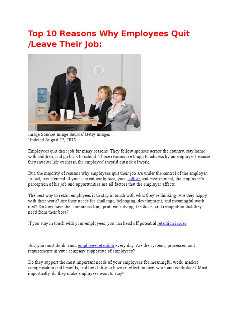 Dissatisfaction Create To Quit Job | PDF