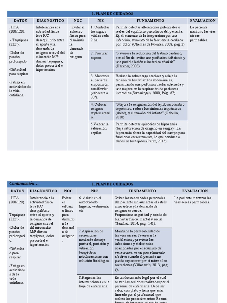 Plan de Cuidados para Infarto Agudo al Miocardio | PDF | Isquemia ...