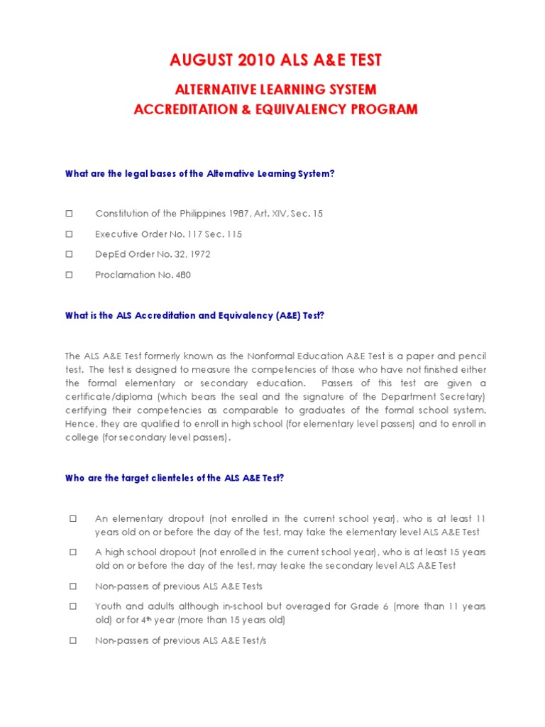ALS A&E Test Overview and Guidelines | PDF | Behavior Modification ...