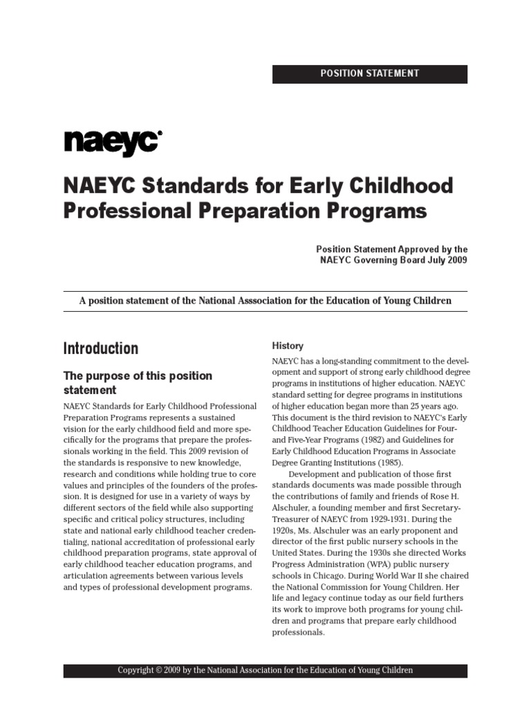 The Naeyc Standards PDF Early Childhood Education Child Development