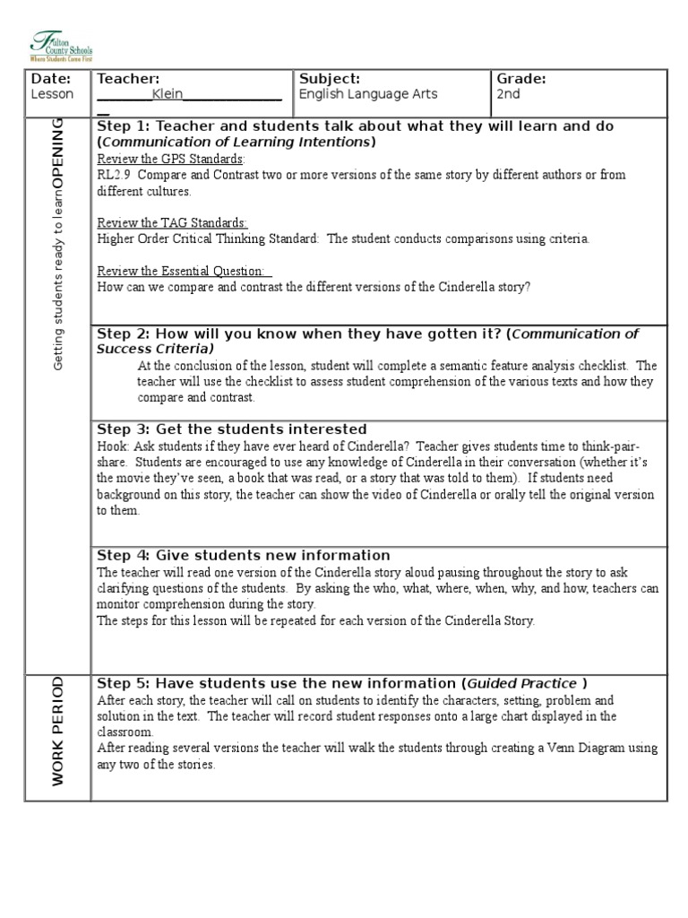 Compare And Contrast Lesson Plan Reading Comprehension Cognition
