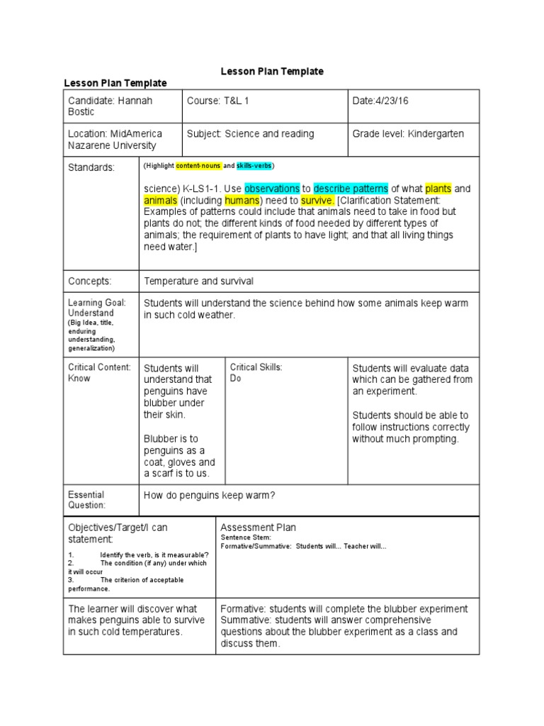 Living Things Blubber Lesson Plan 2 PDF Lesson Plan Learning