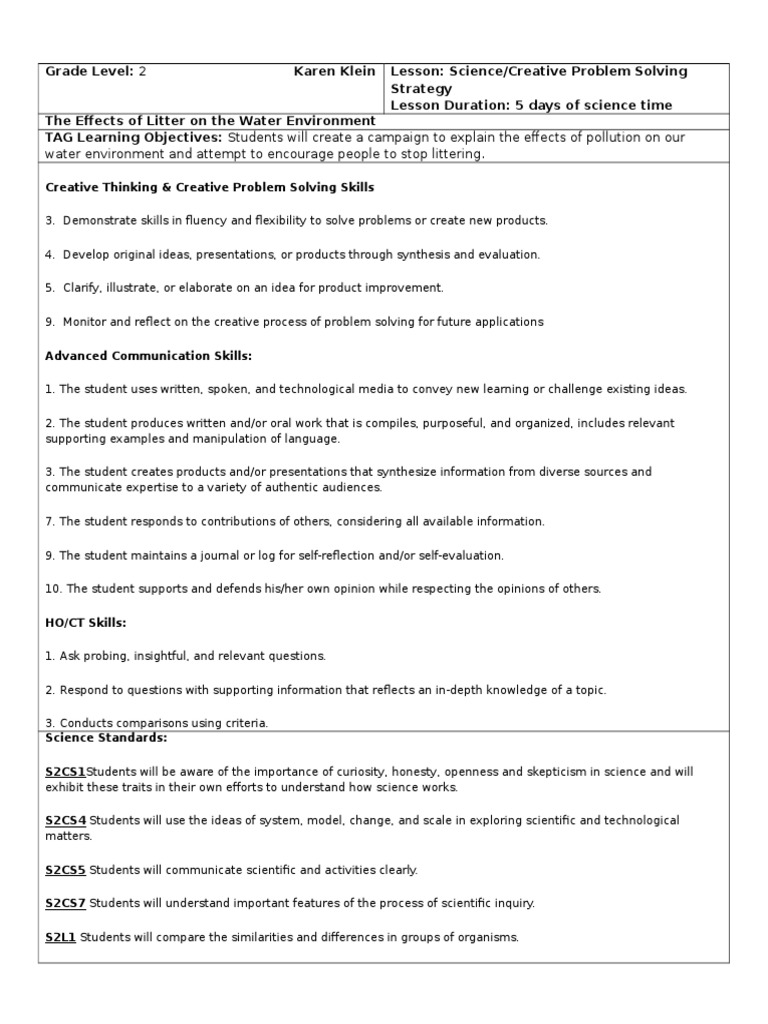 Creative Problem Solving Lesson Plan Creativity Brainstorming