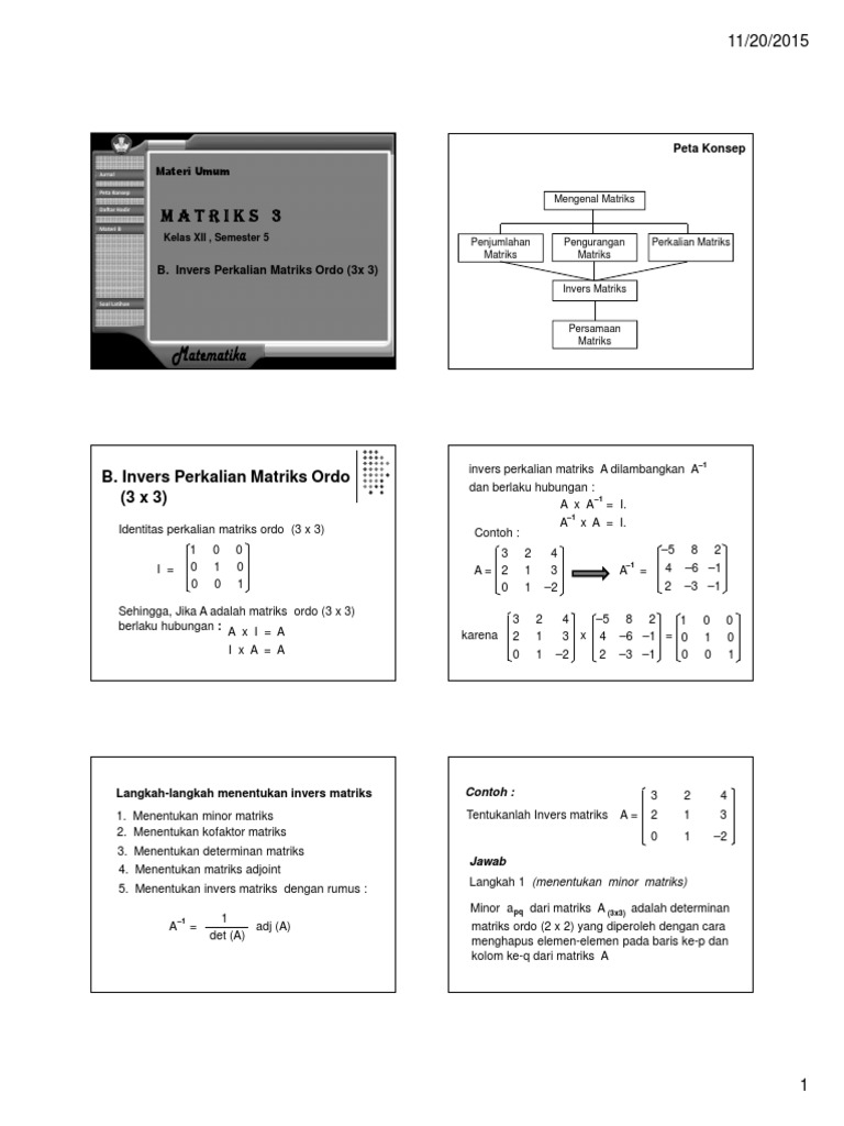 Invers Matriks Ordo 3x3 dan Contoh Soal | PDF