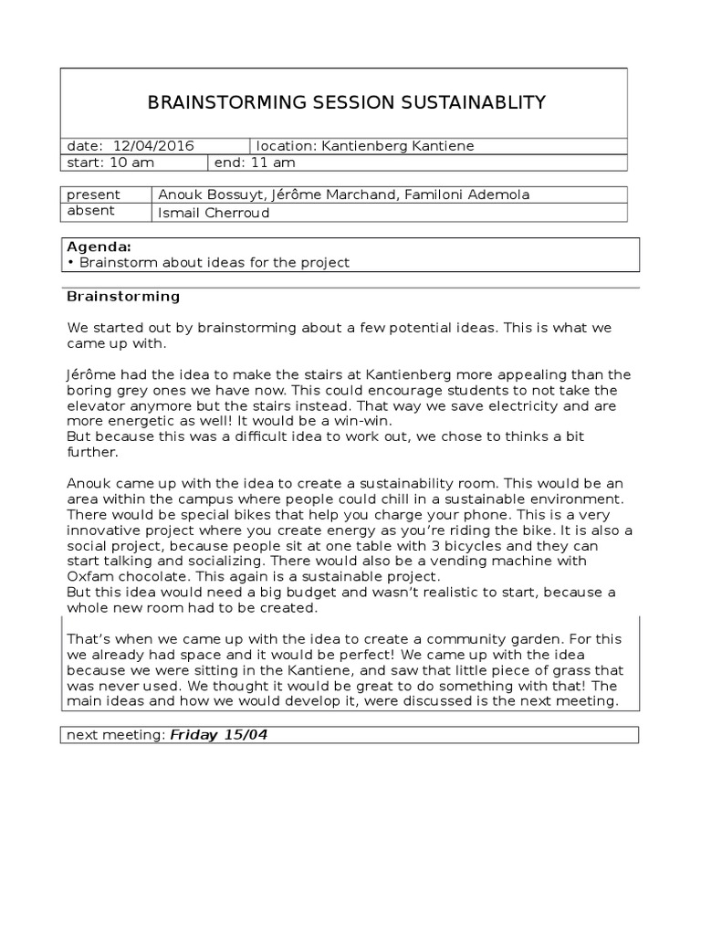 Sustainability Brainstorming Session Ideas | PDF