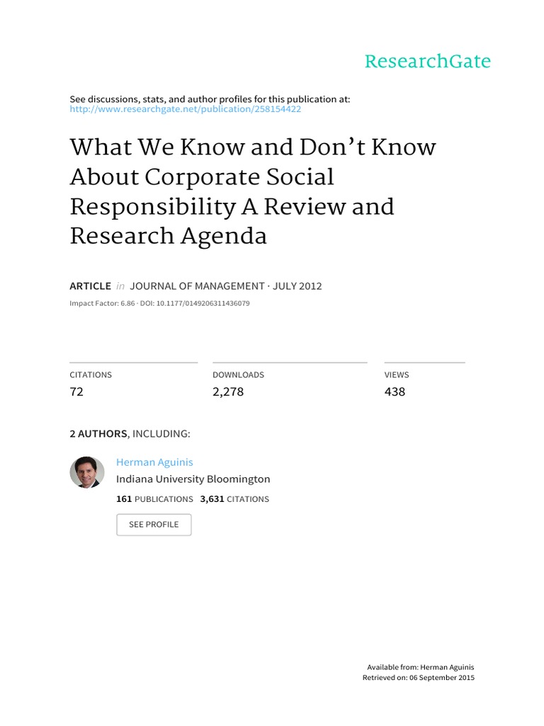 What We Know and Don't Know About Corporate Social Responsibility A ...