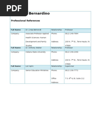 professional references