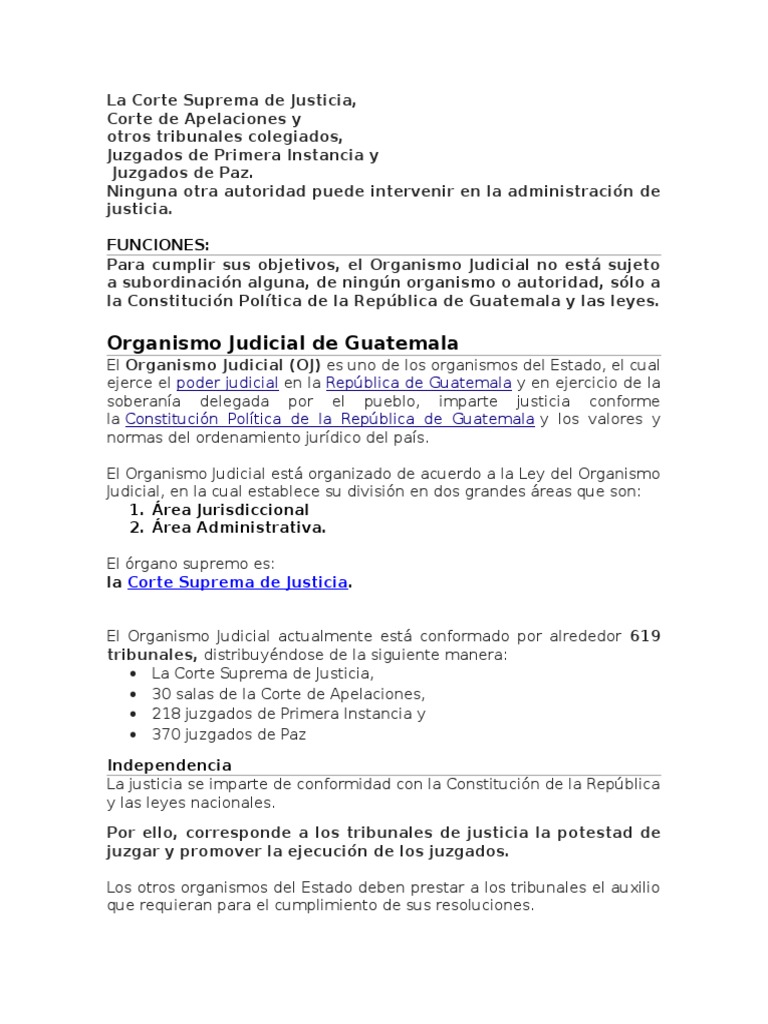 Funciones del Organismo Judicial en Guatemala | PDF | Juez | Jurisdicción