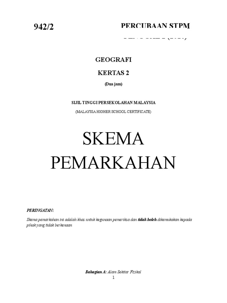 Skema Kertas Model 5 Geografi Stpm Penggal 2 2016 Percubaan Terengganu Pdf
