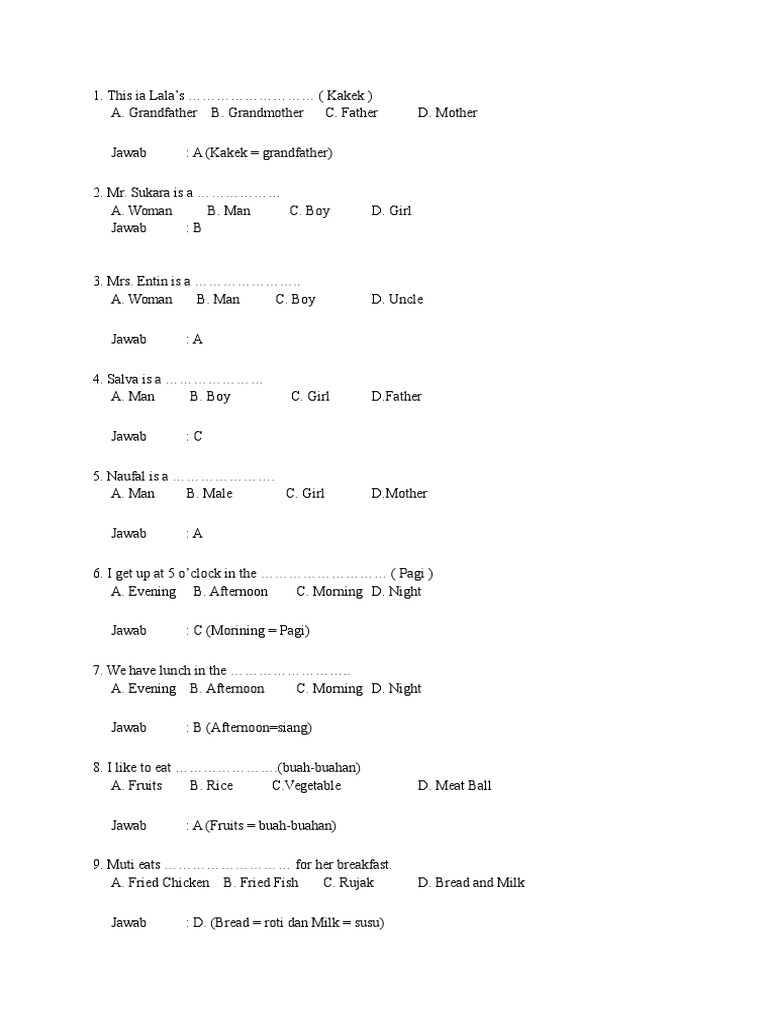 Soal Bahasa Inggris Kelas 2 Sd Dan Pembahasannya Food And Drink Preparation Cookbooks Food Wine