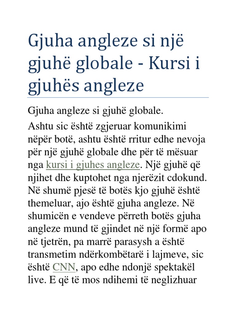 Gjuha Angleze Si Nje Gjuhe Globale Kursi I Gjuhes Angleze PDF