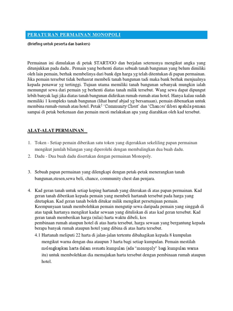 Peraturan Permainan Monopoli Pdf