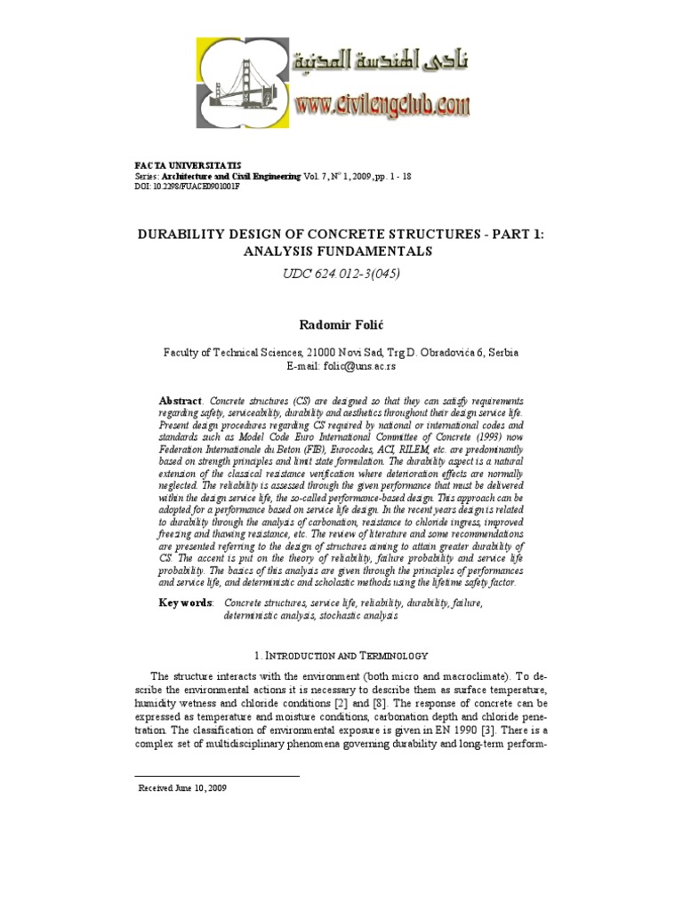 Durability Design of Concrete Structures | PDF | Reliability ...