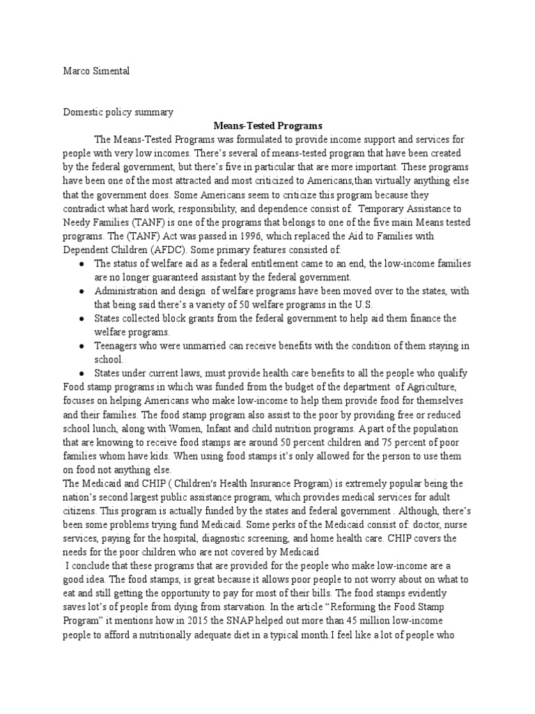 Overview of U.S. Means-Tested Programs | PDF | Supplemental Nutrition ...