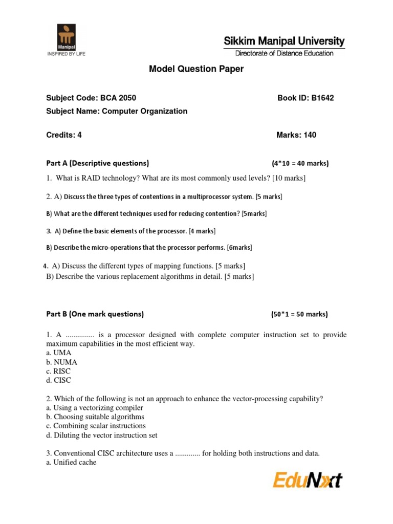 BCA 2050 Computer Organization Model Paper | PDF | Instruction Set ...