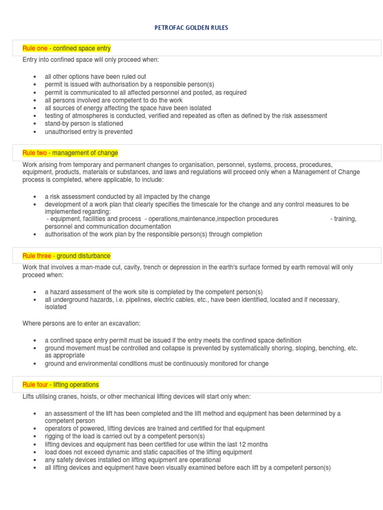 Golden Rules Pertrofac Elevator Vehicles