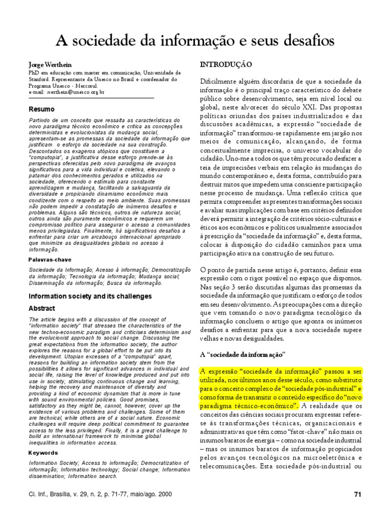 Desafios da Sociedade da Informação | PDF | Internet | Economia