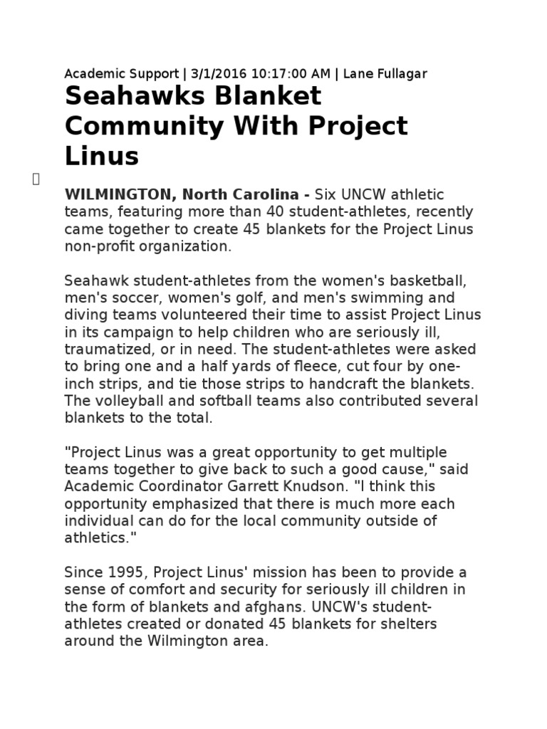 Project Linus Official PDF Sports Leisure