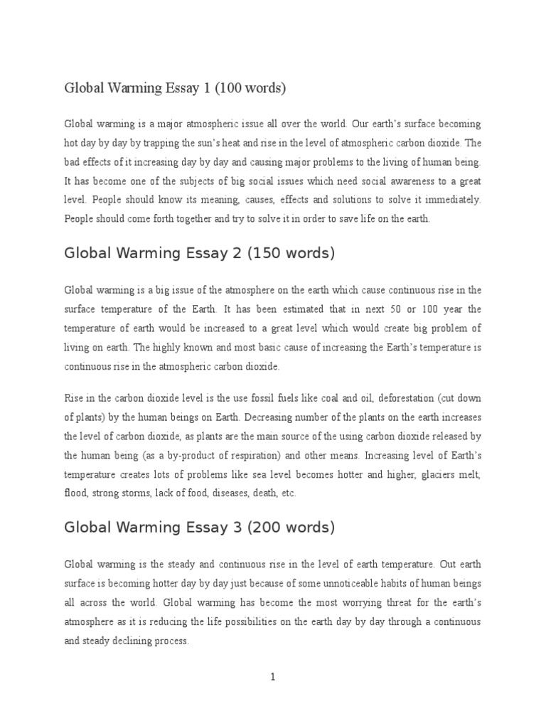 Global Warming Essay 150 0 Words Causes Of Global Warming Essay