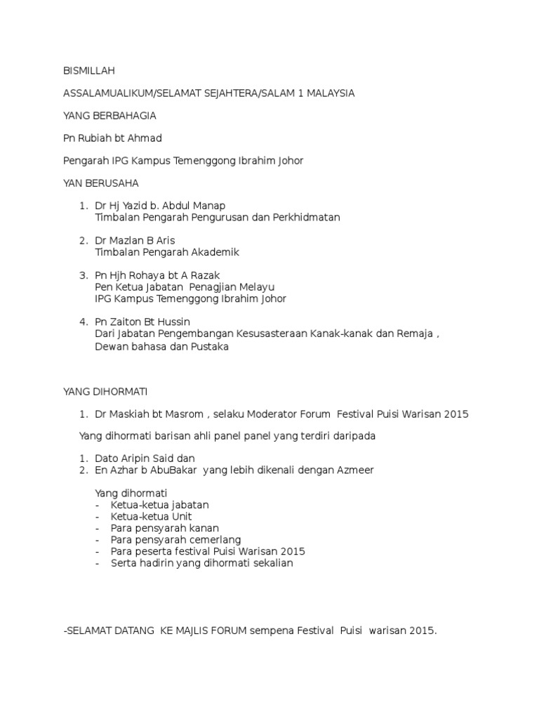Teks Pengacara Majlis Forum