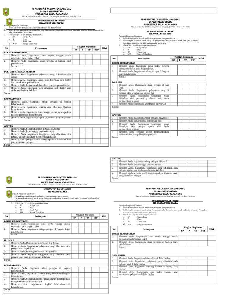Contoh Kuesioner Survey Kepuasan Pelanggan Puskesmas