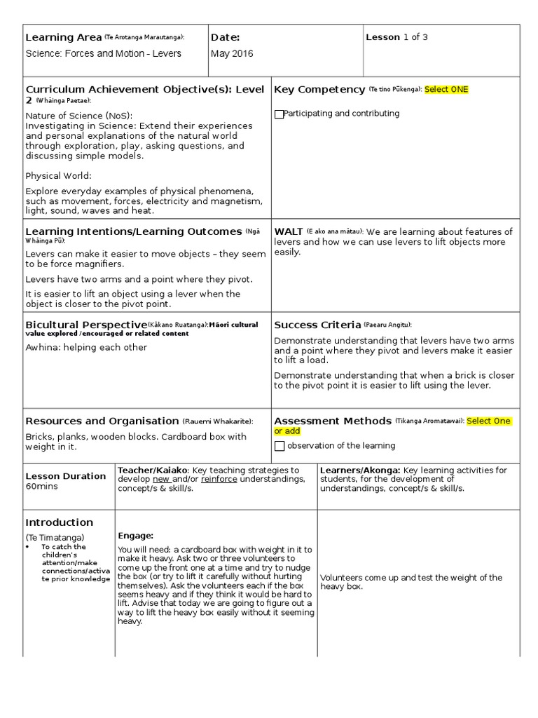 Levers Lesson Plan | PDF | Lever | Communication