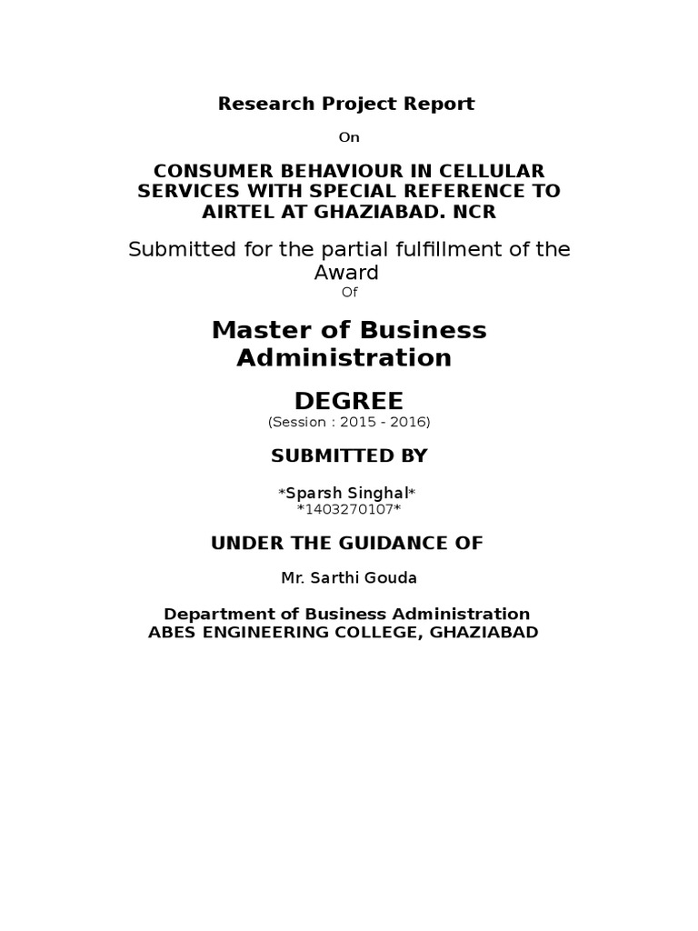 Consumer Behavior: Airtel in Ghaziabad | PDF | Sampling (Statistics ...
