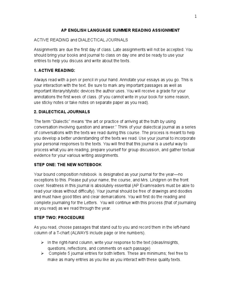 AP English Summer Reading Guide PDF Reading (Process) Dialectic