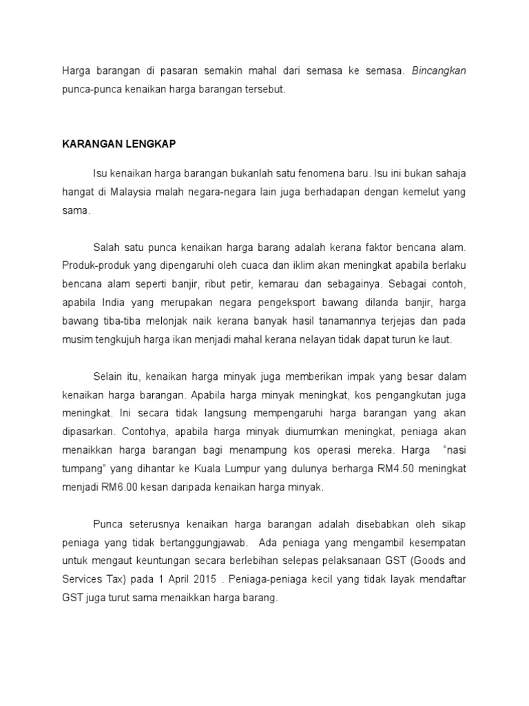 Harga Barangan Di Pasaran Semakin Mahal Dari Semasa Ke Semasa Pdf